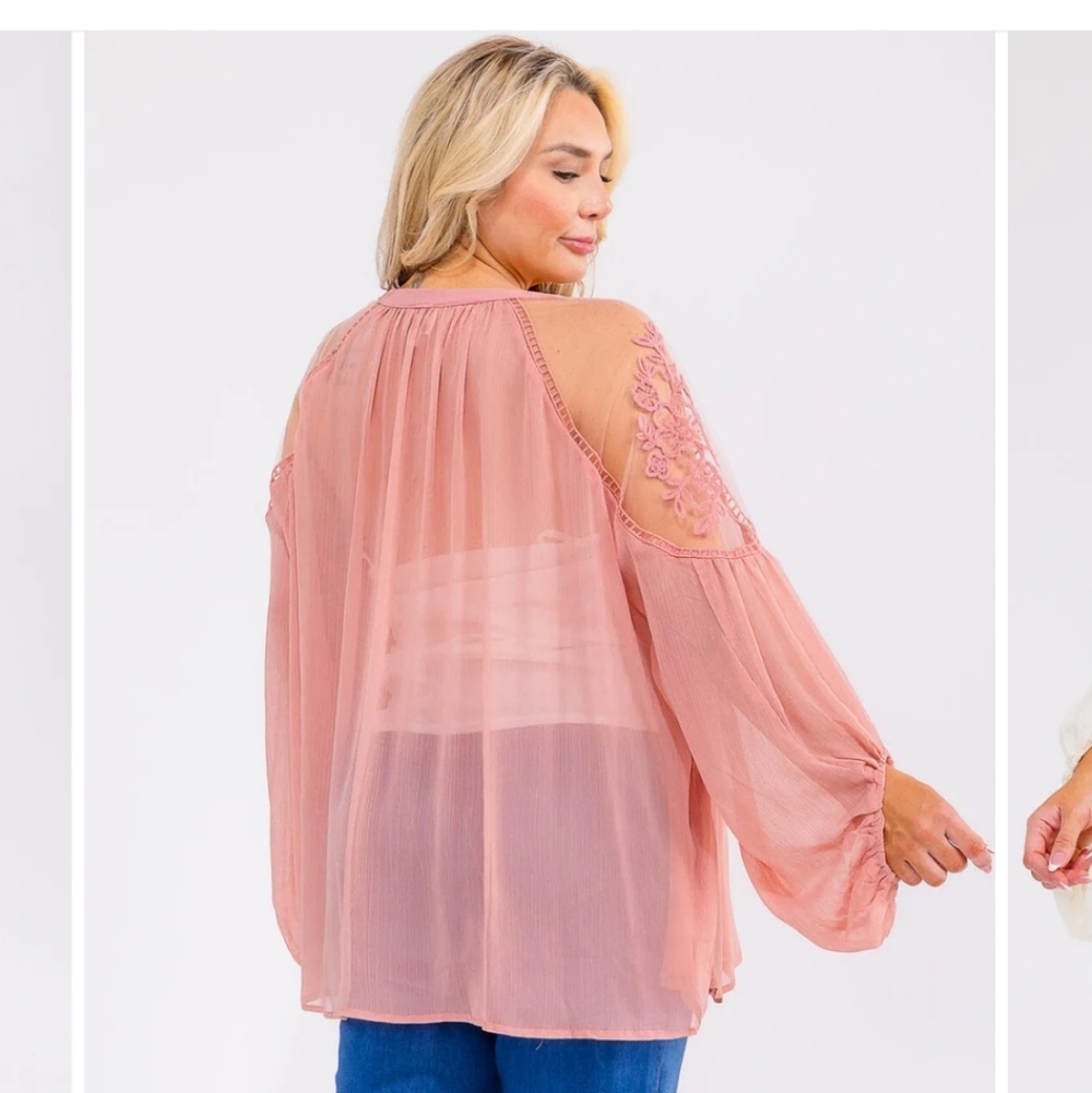 Hayden Elegant Pink Lace Shoulder Top - Picture 4 of 4